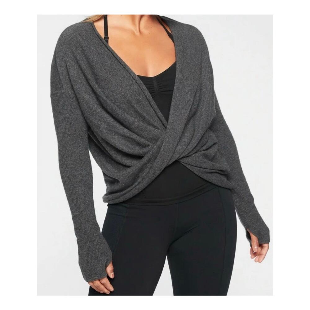 Athleta Womens Finale Gray‎ Wool Cashmere Convertible Sweater Thumbholes XS